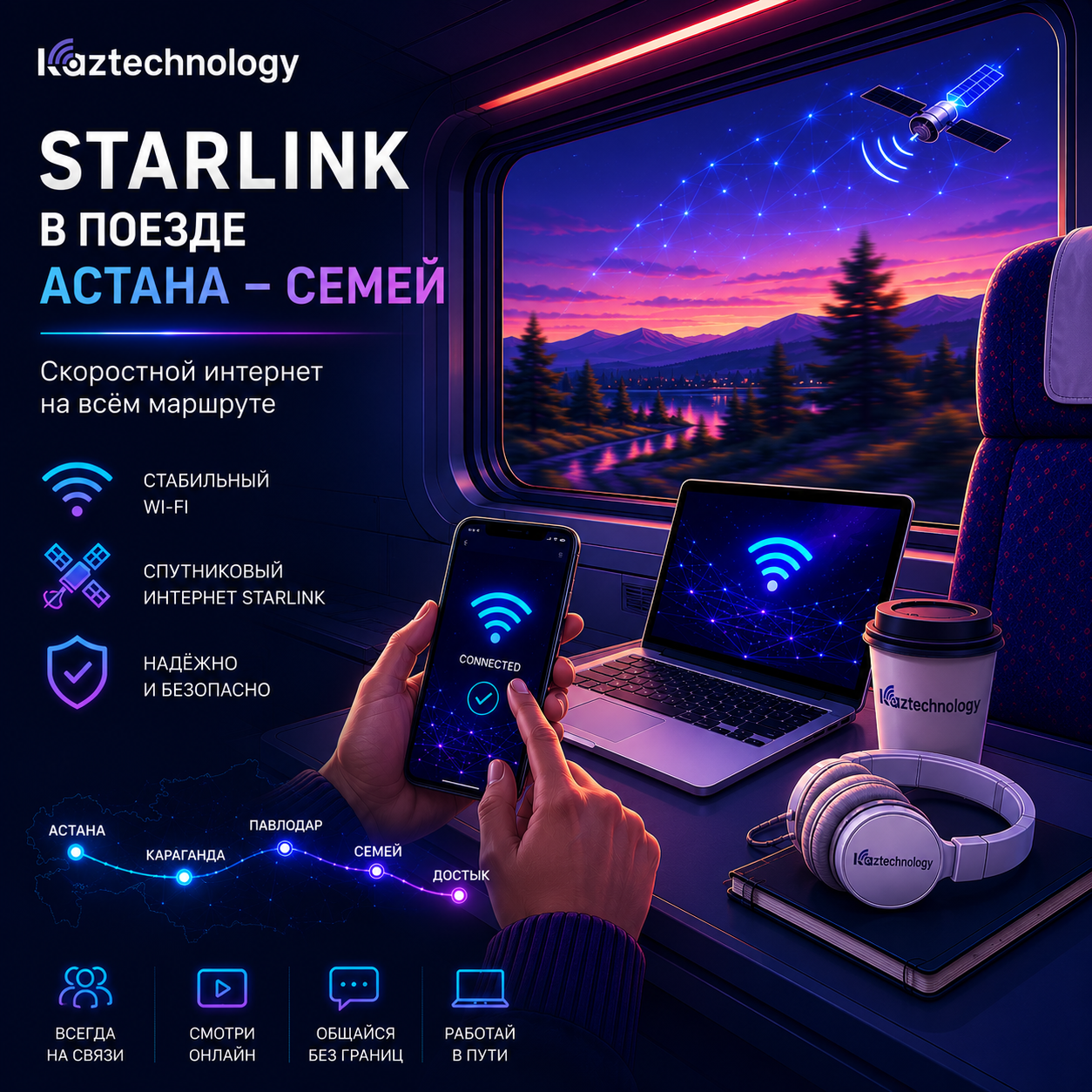 Айгүл Мүкей мен Батыроff Астана – Семей пойызында Starlink-ті сынақтан өткізді
